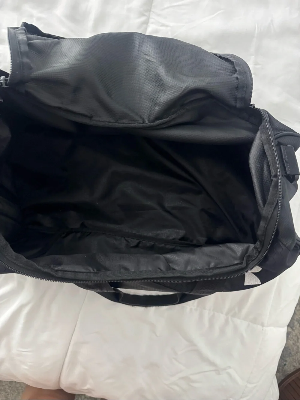 Under Armour Black Duffel with White Logo Accent